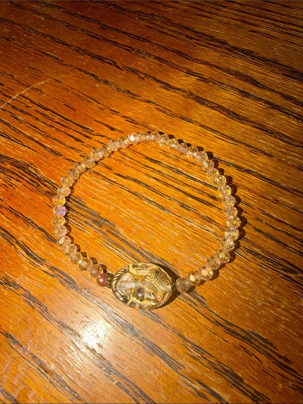 Gold-Tone Faceted Bead Stretch Bracelet with Decorative Medallion